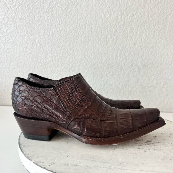 Rod Patrick Womens Western Boots Loafers Pull on Shoes 5C Brown Caiman Leather - Picture 2 of 11